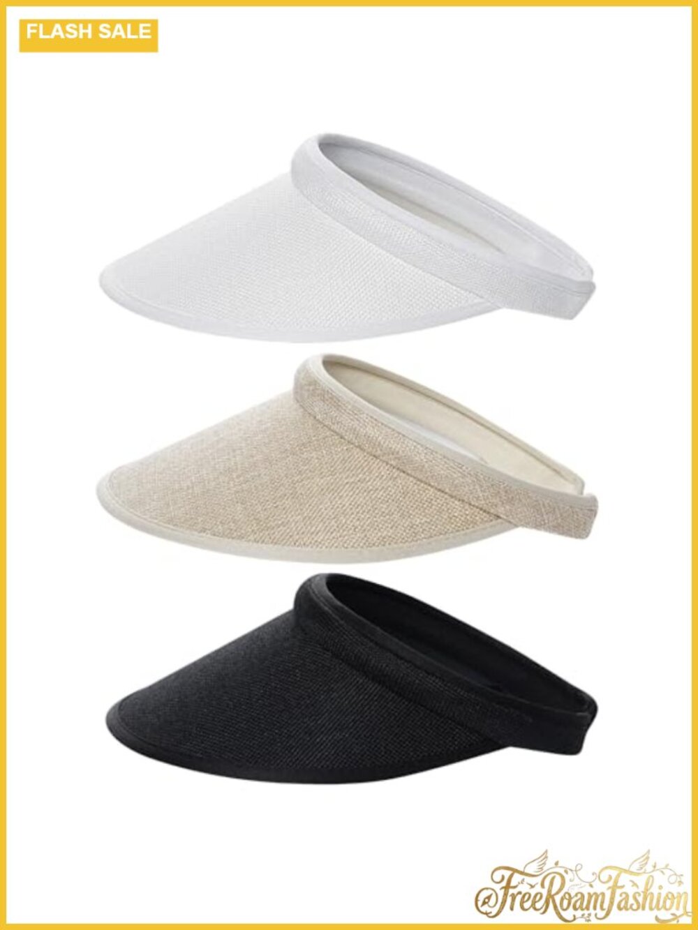 3 Pack Wide Brim Clip On Sun Visor Hats Flax Polyester